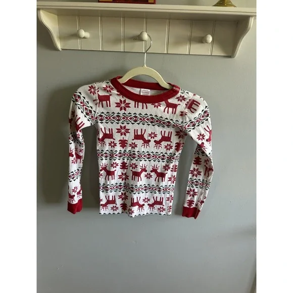 Hanna Andersson Kids Dear Deer Fair Isle Pajama Top Red White Organic Cotton 8 - Picture 2 of 3
